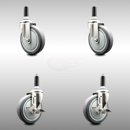 Service Caster 5 Inch 316SS Thermoplastic Rubber Swivel 3/4 Inch Stem Caster Brake SCC, 2PK SCC-SS316EX20S514-TPRB-2-TLB-2-34